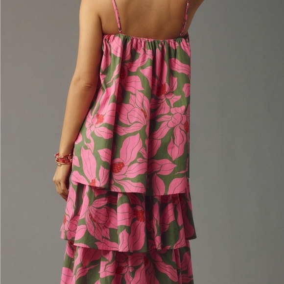 Corey Lynn Calter- NWT Pink and Green Floral Tiered Sleeveless Midi Dress - Picture 4 of 8